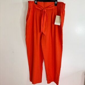NWT Anthropologie Calligraphie Linen Paperbag Tie Waist Pants Size L Orange Crop